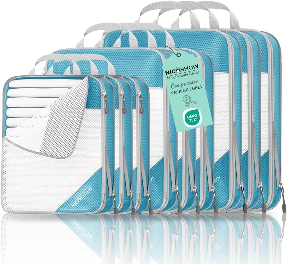6 Set Compression Packing Cubes for Travel - Compressible, Lightweight, and Space-Saving Packing Cubes, Travel Essentials for Women, Grey