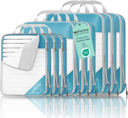 6 Set Compression Packing Cubes for Travel - Compressible, Lightweight, and Space-Saving Packing Cubes, Travel Essentials for Women, Grey