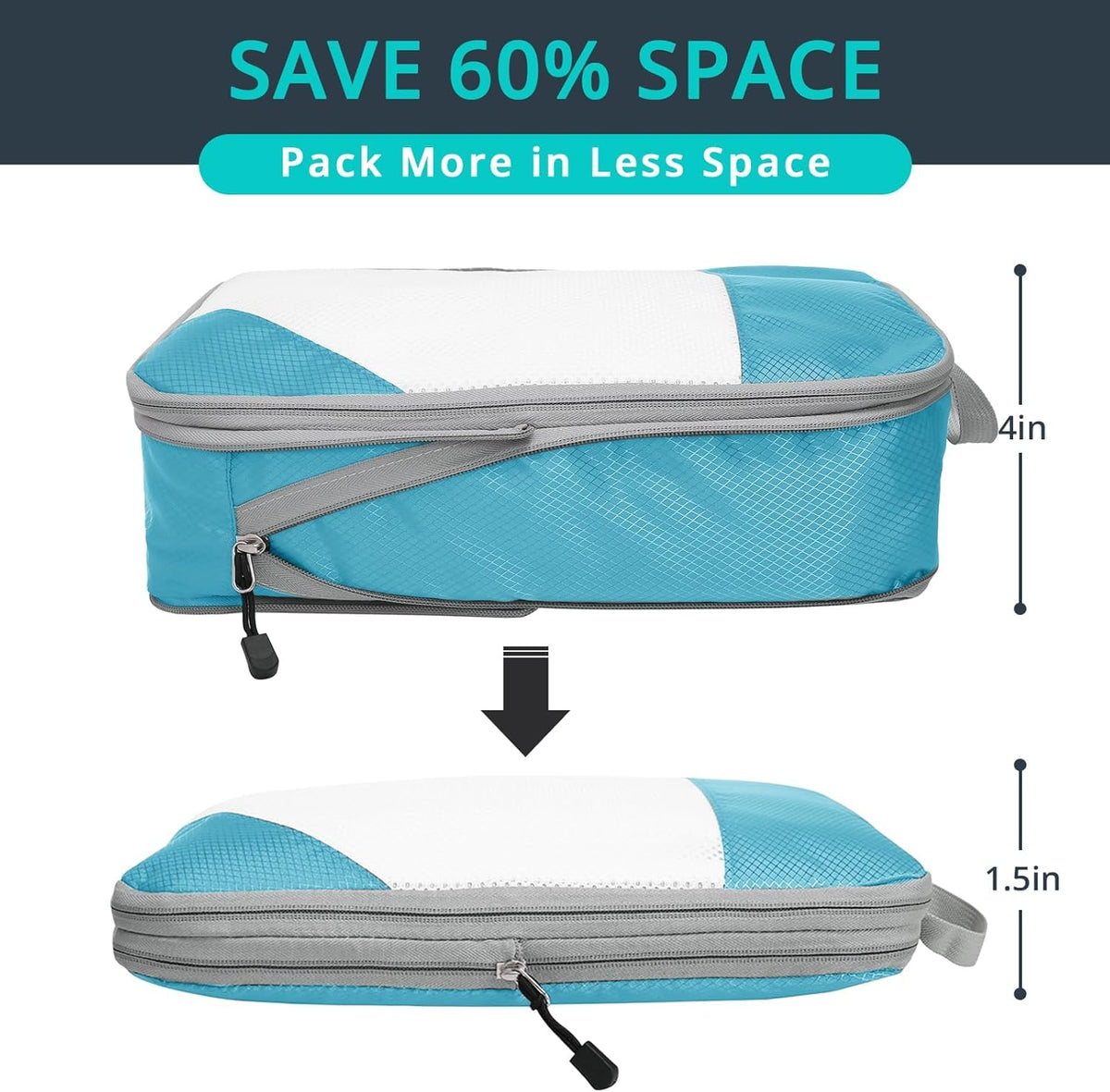 6 Set Compression Packing Cubes for Travel - Compressible, Lightweight, and Space-Saving Packing Cubes, Travel Essentials for Women, Grey