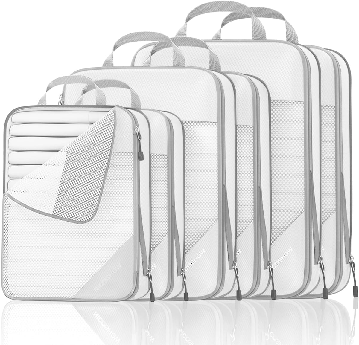 6 Set Compression Packing Cubes for Travel - Compressible, Lightweight, and Space-Saving Packing Cubes, Travel Essentials for Women, Grey