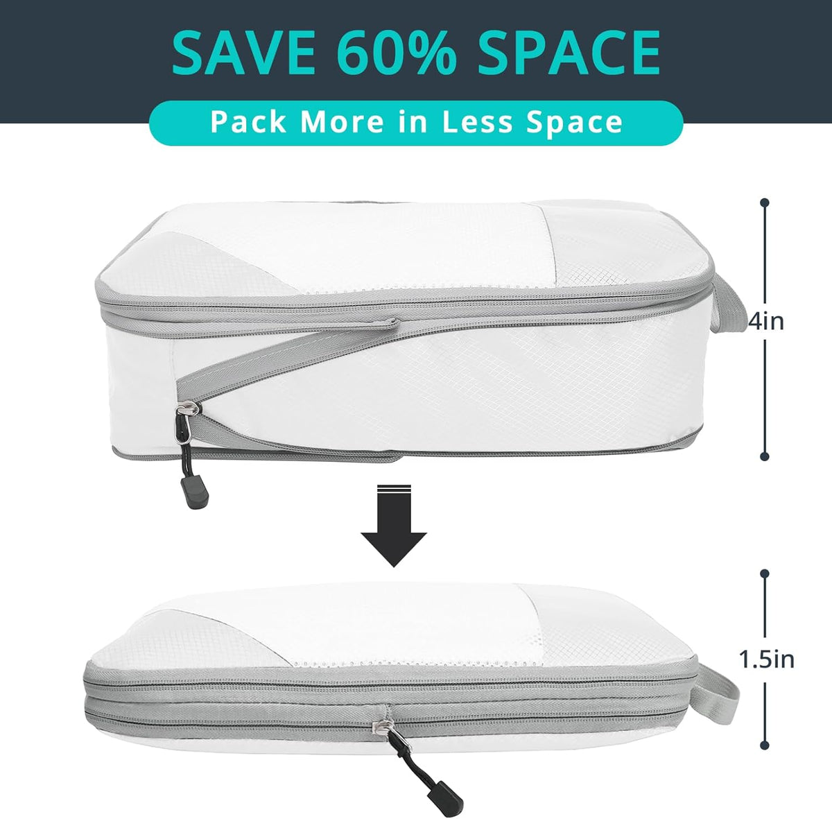 6 Set Compression Packing Cubes for Travel - Compressible, Lightweight, and Space-Saving Packing Cubes, Travel Essentials for Women, Grey