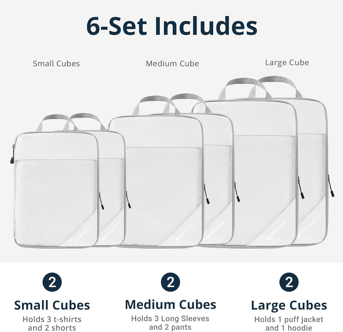 6 Set Compression Packing Cubes for Travel - Compressible, Lightweight, and Space-Saving Packing Cubes, Travel Essentials for Women, Grey