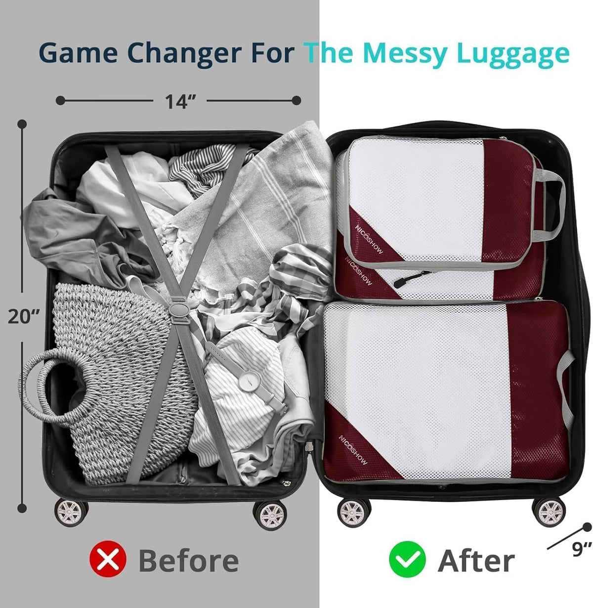 6 Set Compression Packing Cubes for Travel - Compressible, Lightweight, and Space-Saving Packing Cubes, Travel Essentials for Women, Grey