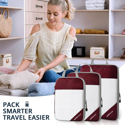 6 Set Compression Packing Cubes for Travel - Compressible, Lightweight, and Space-Saving Packing Cubes, Travel Essentials for Women, Grey