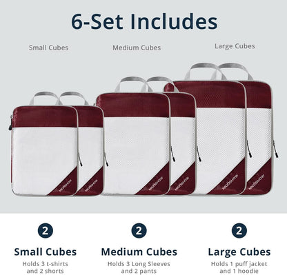 6 Set Compression Packing Cubes for Travel - Compressible, Lightweight, and Space-Saving Packing Cubes, Travel Essentials for Women, Grey