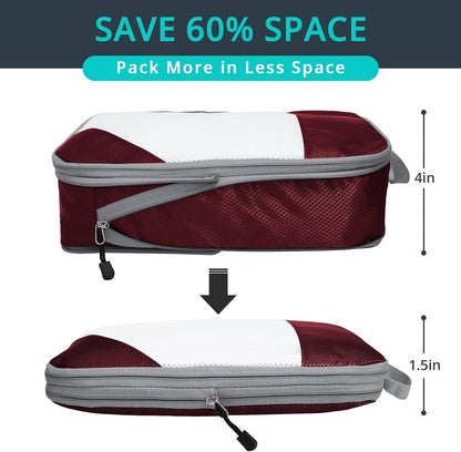 6 Set Compression Packing Cubes for Travel - Compressible, Lightweight, and Space-Saving Packing Cubes, Travel Essentials for Women, Grey