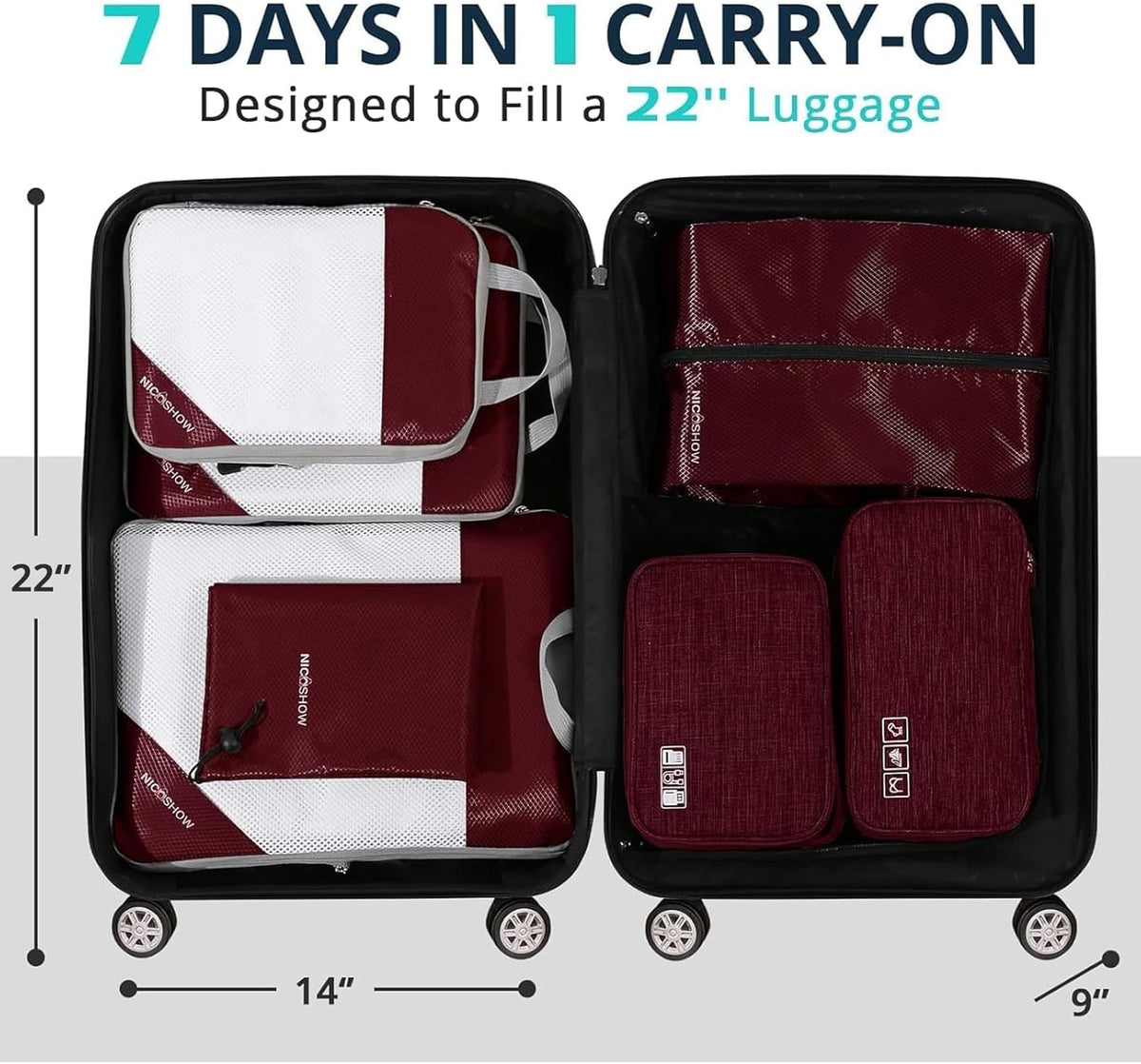6 Set Compression Packing Cubes for Travel - Compressible, Lightweight, and Space-Saving Packing Cubes, Travel Essentials for Women, Grey