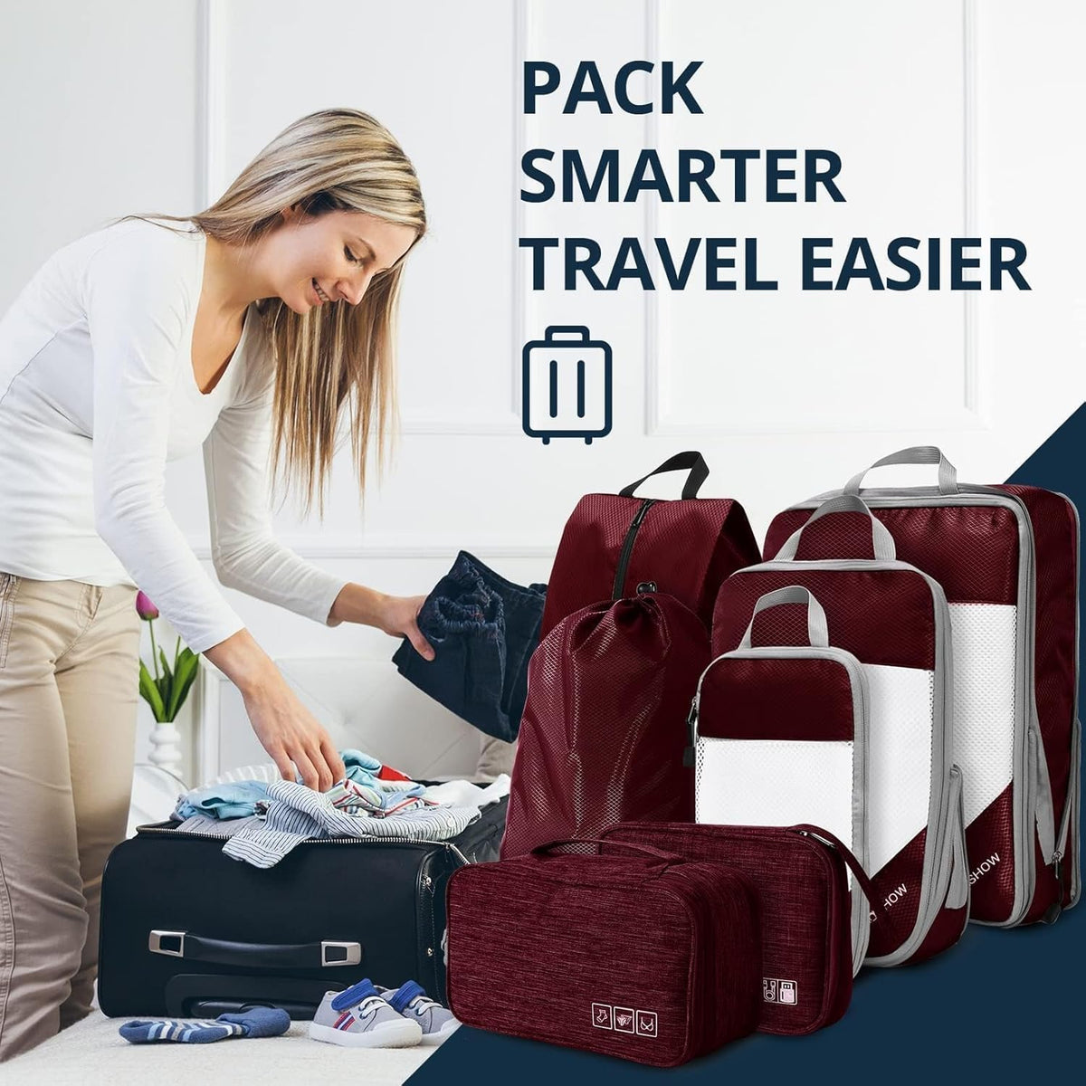 6 Set Compression Packing Cubes for Travel - Compressible, Lightweight, and Space-Saving Packing Cubes, Travel Essentials for Women, Grey