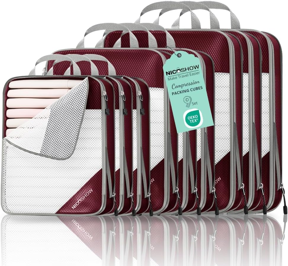 6 Set Compression Packing Cubes for Travel - Compressible, Lightweight, and Space-Saving Packing Cubes, Travel Essentials for Women, Grey