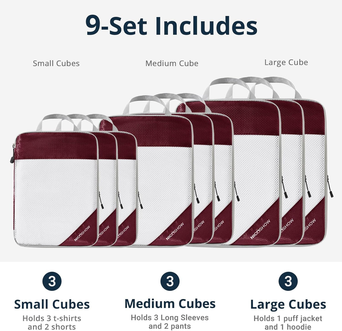 6 Set Compression Packing Cubes for Travel - Compressible, Lightweight, and Space-Saving Packing Cubes, Travel Essentials for Women, Grey
