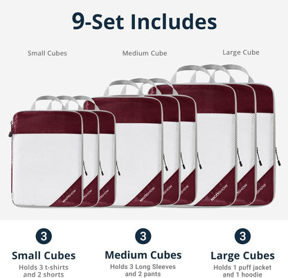 6 Set Compression Packing Cubes for Travel - Compressible, Lightweight, and Space-Saving Packing Cubes, Travel Essentials for Women, Grey