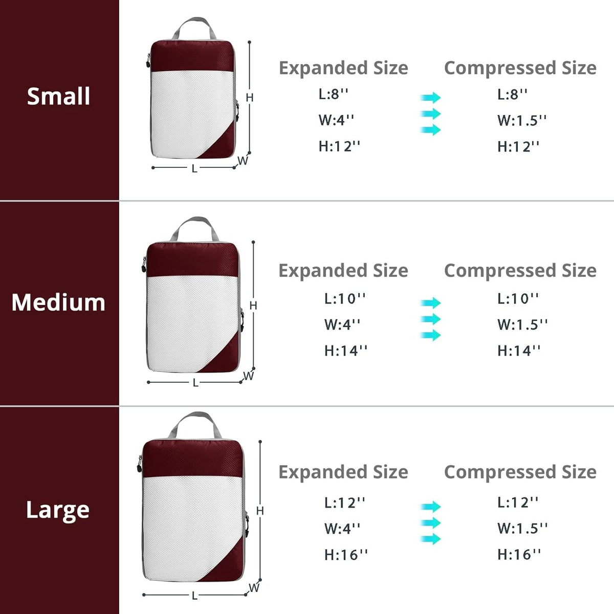 6 Set Compression Packing Cubes for Travel - Compressible, Lightweight, and Space-Saving Packing Cubes, Travel Essentials for Women, Grey