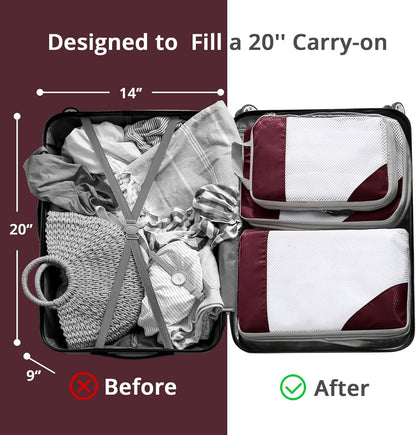 6 Set Compression Packing Cubes for Travel - Compressible, Lightweight, and Space-Saving Packing Cubes, Travel Essentials for Women, Grey