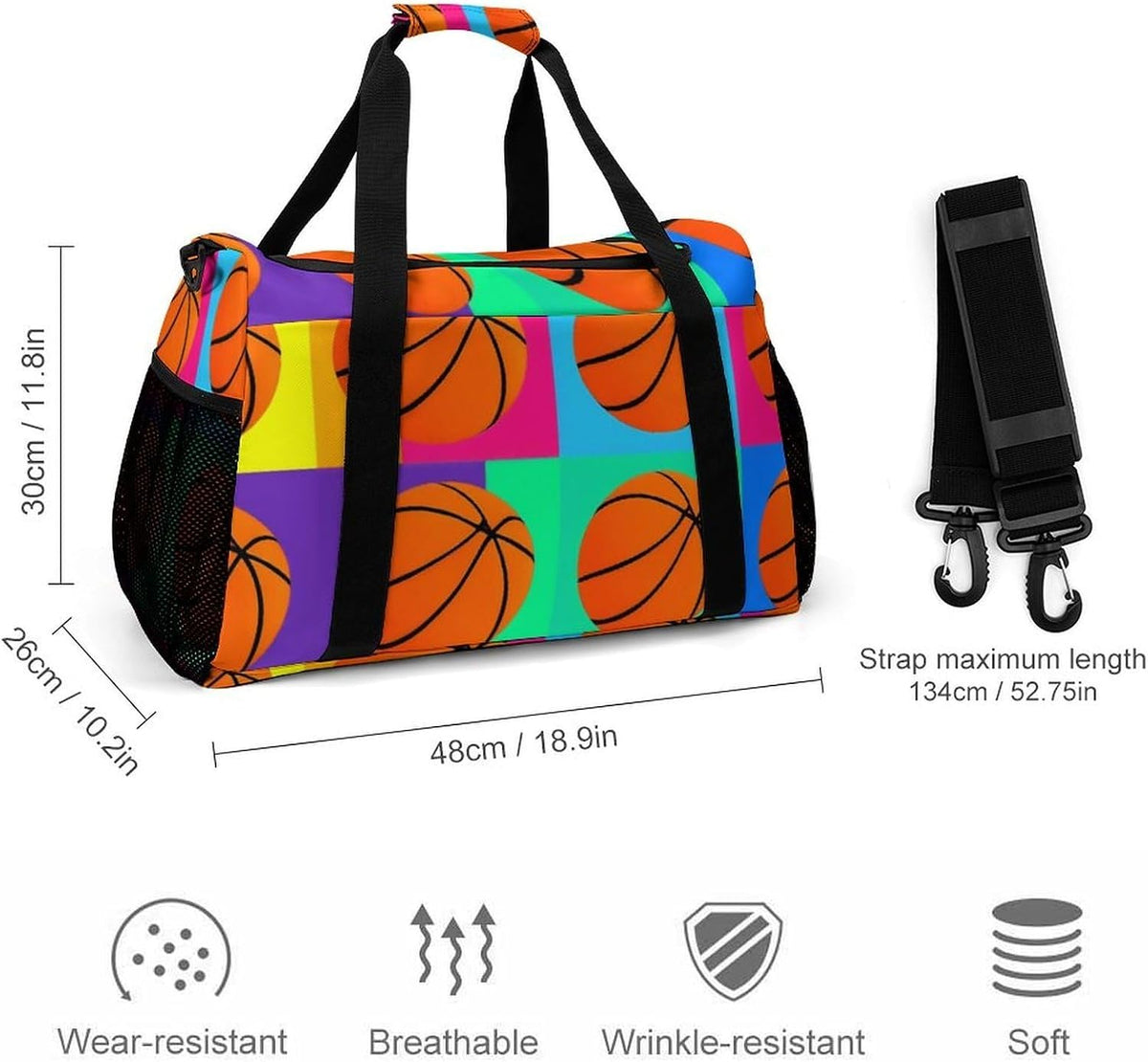 Travel Gym Bag Duffel Sports Weekender Overnight Easy Clean Material for Workout Travel