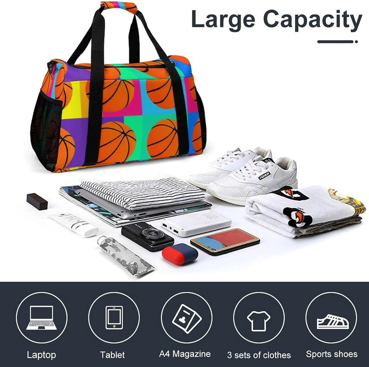 Travel Gym Bag Duffel Sports Weekender Overnight Easy Clean Material for Workout Travel