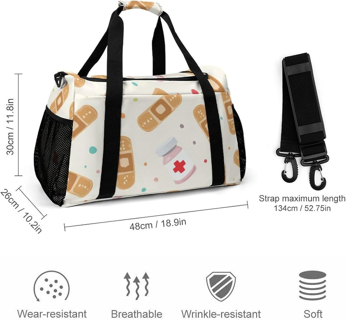 Travel Gym Bag Duffel Sports Weekender Overnight Easy Clean Material for Workout Travel