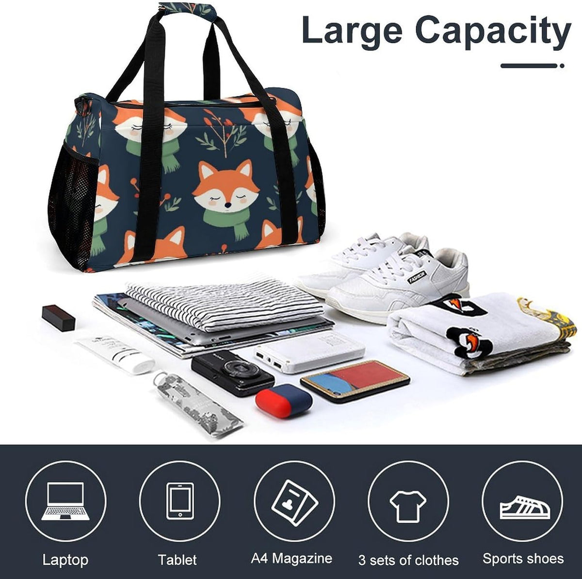 Travel Gym Bag Duffel Sports Weekender Overnight Easy Clean Material for Workout Travel