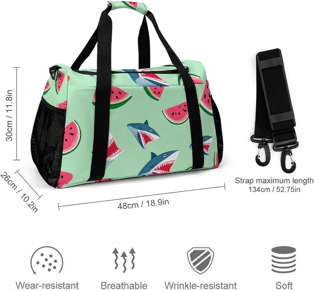 Travel Gym Bag Duffel Sports Weekender Overnight Easy Clean Material for Workout Travel