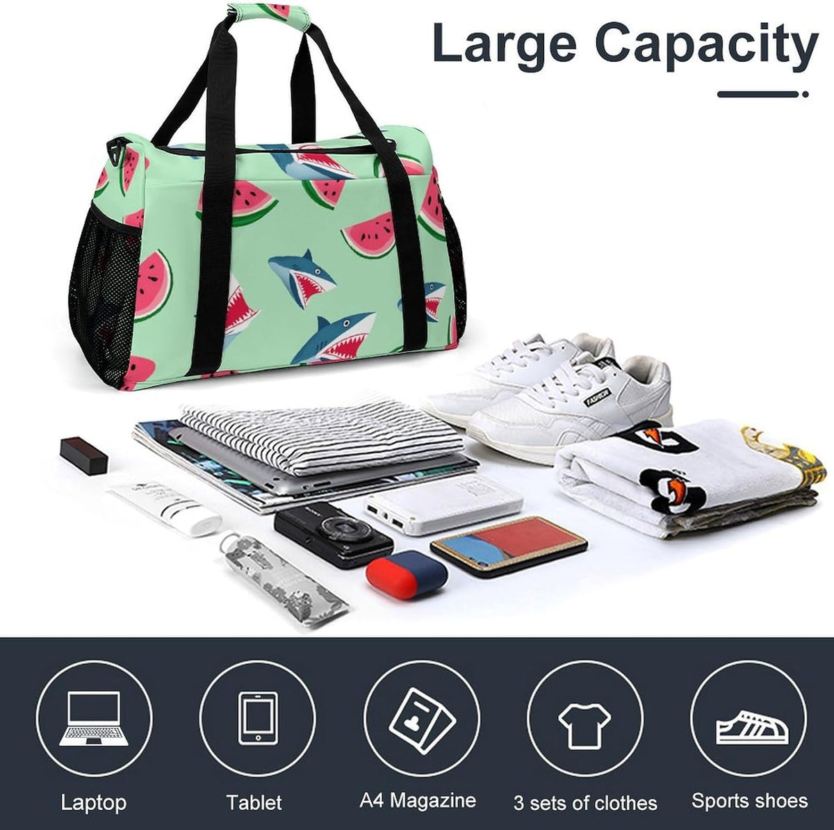 Travel Gym Bag Duffel Sports Weekender Overnight Easy Clean Material for Workout Travel