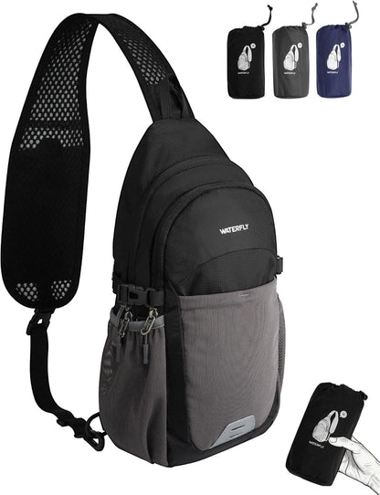 Packable Sling Bag RFID Travel Crossbody Backpack for Women Men | Water bottle holder fits 22 oz, Phone strap pocket, Foldable design, Water-resistant, Daily Hiking Theme Parks Day Trip Pack