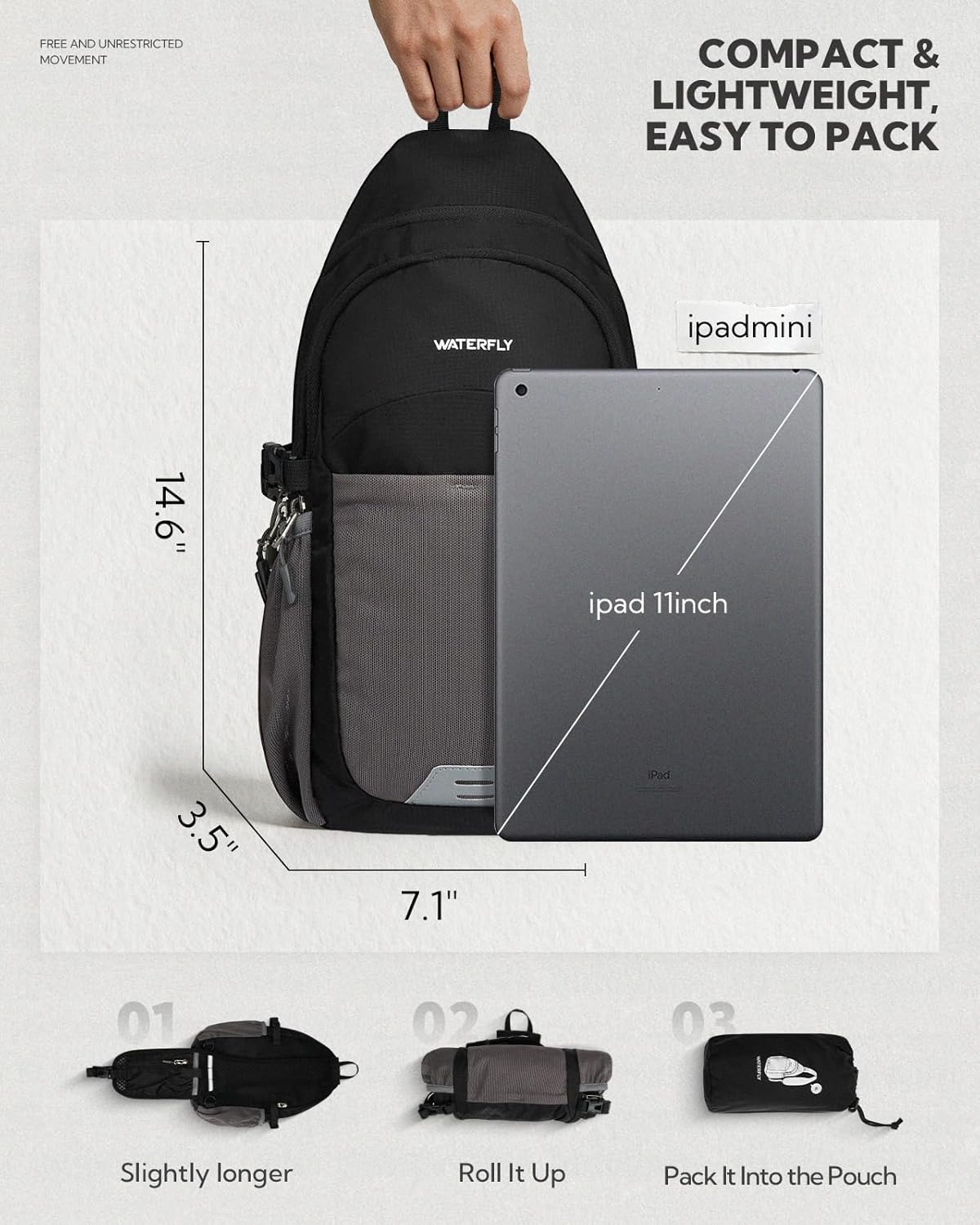 Packable Sling Bag RFID Travel Crossbody Backpack for Women Men | Water bottle holder fits 22 oz, Phone strap pocket, Foldable design, Water-resistant, Daily Hiking Theme Parks Day Trip Pack