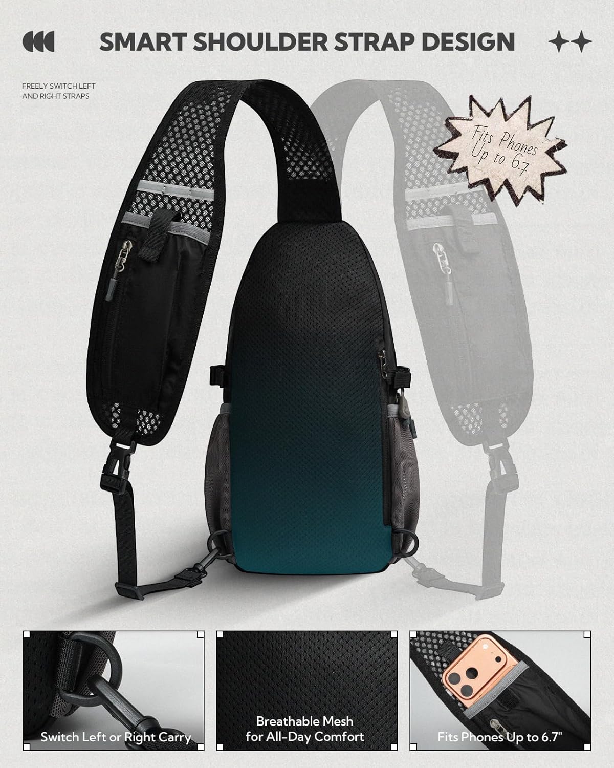 Packable Sling Bag RFID Travel Crossbody Backpack for Women Men | Water bottle holder fits 22 oz, Phone strap pocket, Foldable design, Water-resistant, Daily Hiking Theme Parks Day Trip Pack