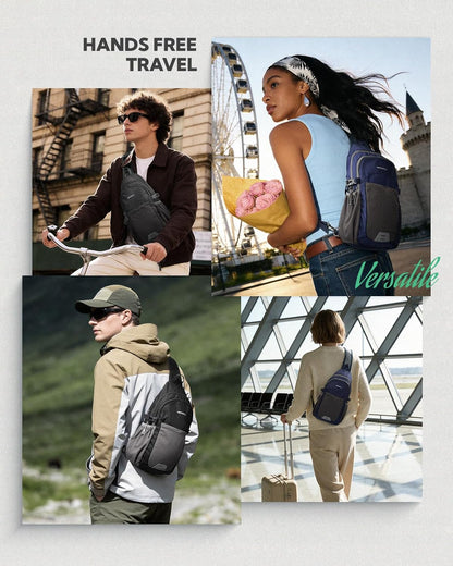 Packable Sling Bag RFID Travel Crossbody Backpack for Women Men | Water bottle holder fits 22 oz, Phone strap pocket, Foldable design, Water-resistant, Daily Hiking Theme Parks Day Trip Pack