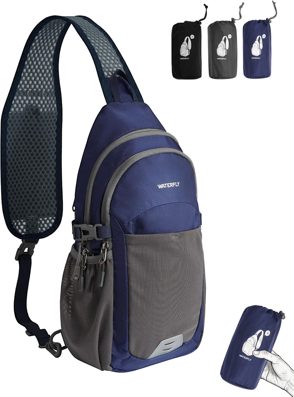 Packable Sling Bag RFID Travel Crossbody Backpack for Women Men | Water bottle holder fits 22 oz, Phone strap pocket, Foldable design, Water-resistant, Daily Hiking Theme Parks Day Trip Pack