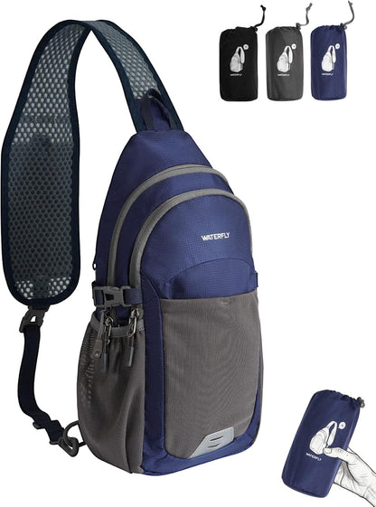 Packable Sling Bag RFID Travel Crossbody Backpack for Women Men | Water bottle holder fits 22 oz, Phone strap pocket, Foldable design, Water-resistant, Daily Hiking Theme Parks Day Trip Pack