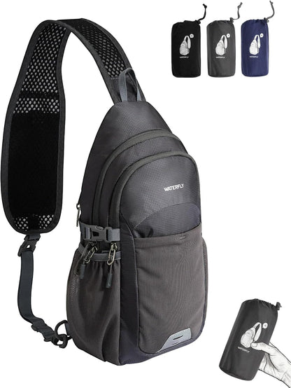 Packable Sling Bag RFID Travel Crossbody Backpack for Women Men | Water bottle holder fits 22 oz, Phone strap pocket, Foldable design, Water-resistant, Daily Hiking Theme Parks Day Trip Pack