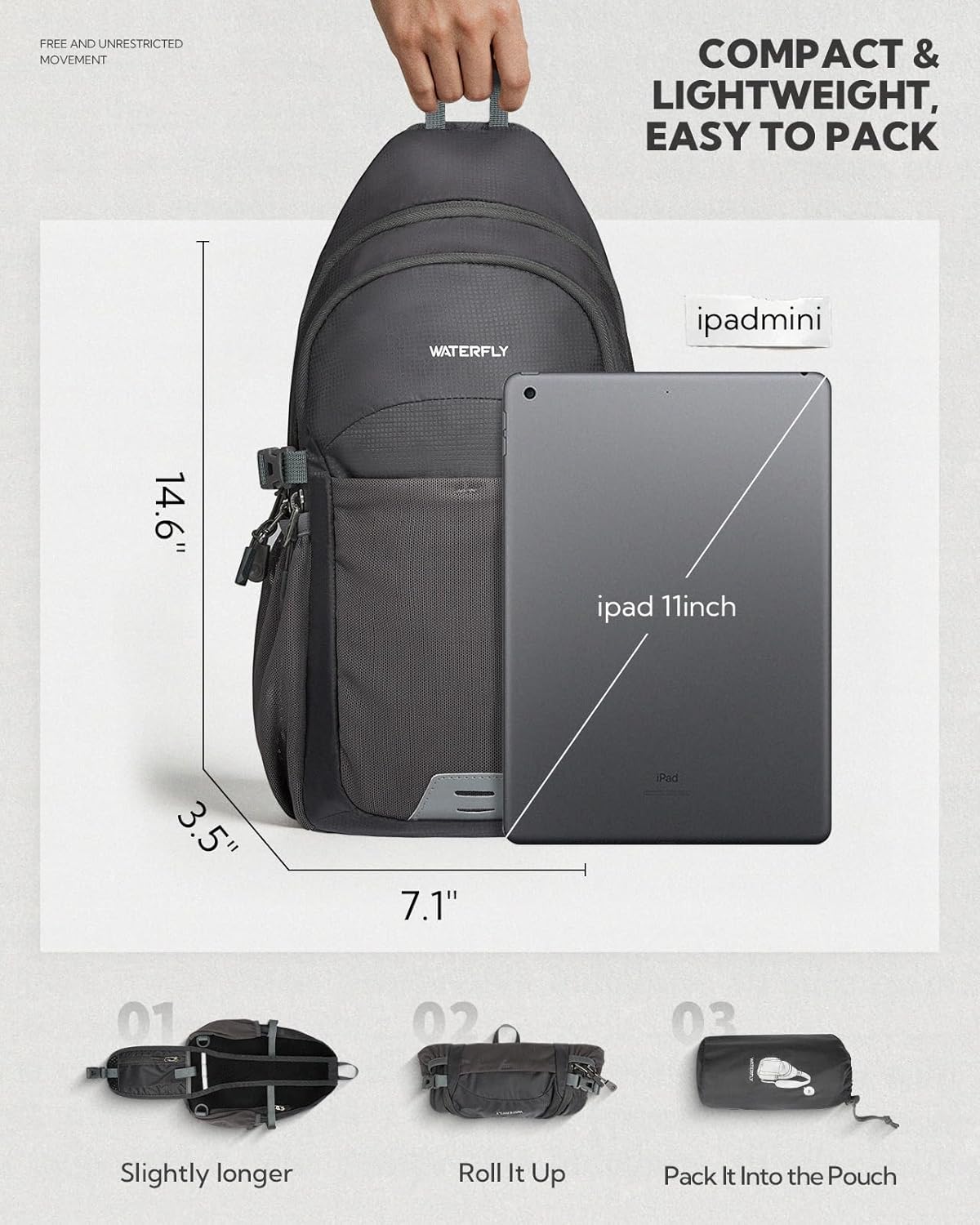 Packable Sling Bag RFID Travel Crossbody Backpack for Women Men | Water bottle holder fits 22 oz, Phone strap pocket, Foldable design, Water-resistant, Daily Hiking Theme Parks Day Trip Pack
