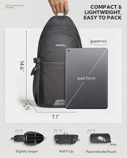 Packable Sling Bag RFID Travel Crossbody Backpack for Women Men | Water bottle holder fits 22 oz, Phone strap pocket, Foldable design, Water-resistant, Daily Hiking Theme Parks Day Trip Pack