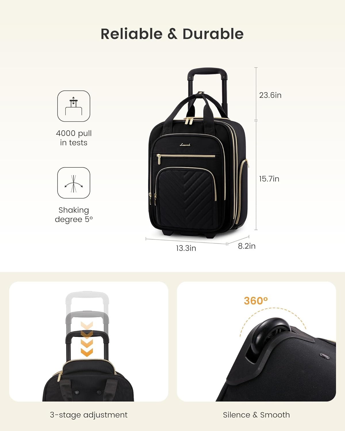 Underseat Carry On Luggage with Wheels, Stylish Under Seat Luggage with Giant Tumbler Holder Pocket, Soft Sided Small Suitcase for Travel, Work