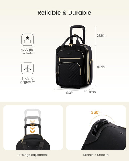 Underseat Carry On Luggage with Wheels, Stylish Under Seat Luggage with Giant Tumbler Holder Pocket, Soft Sided Small Suitcase for Travel, Work