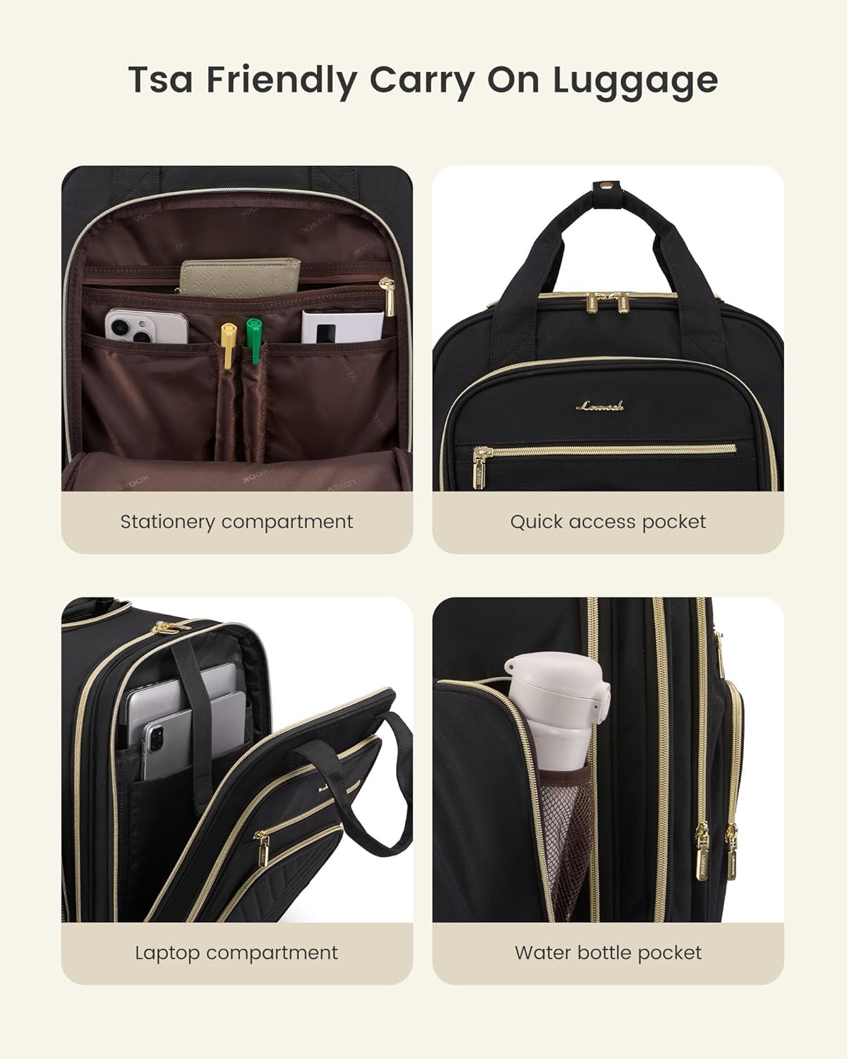 Underseat Carry On Luggage with Wheels, Stylish Under Seat Luggage with Giant Tumbler Holder Pocket, Soft Sided Small Suitcase for Travel, Work