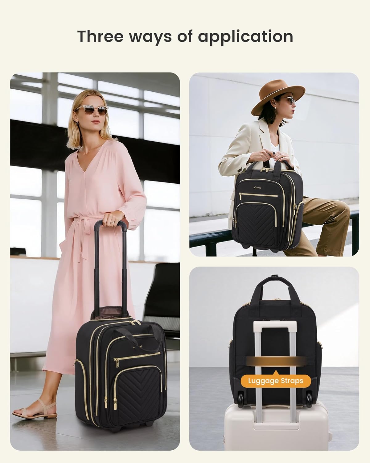 Underseat Carry On Luggage with Wheels, Stylish Under Seat Luggage with Giant Tumbler Holder Pocket, Soft Sided Small Suitcase for Travel, Work