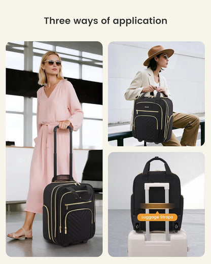 Underseat Carry On Luggage with Wheels, Stylish Under Seat Luggage with Giant Tumbler Holder Pocket, Soft Sided Small Suitcase for Travel, Work