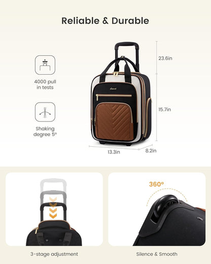 Underseat Carry On Luggage with Wheels, Stylish Under Seat Luggage with Giant Tumbler Holder Pocket, Soft Sided Small Suitcase for Travel, Work