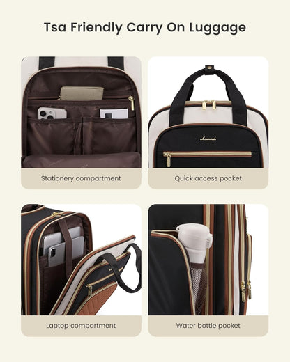 Underseat Carry On Luggage with Wheels, Stylish Under Seat Luggage with Giant Tumbler Holder Pocket, Soft Sided Small Suitcase for Travel, Work