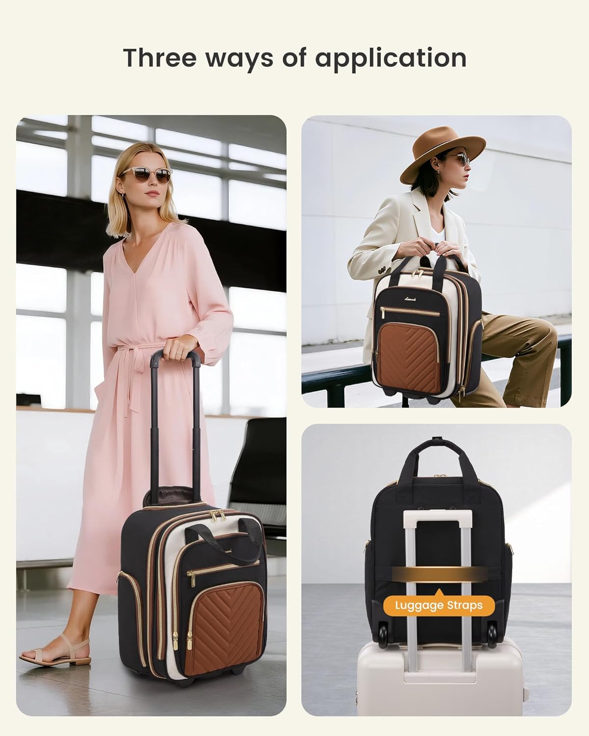 Underseat Carry On Luggage with Wheels, Stylish Under Seat Luggage with Giant Tumbler Holder Pocket, Soft Sided Small Suitcase for Travel, Work