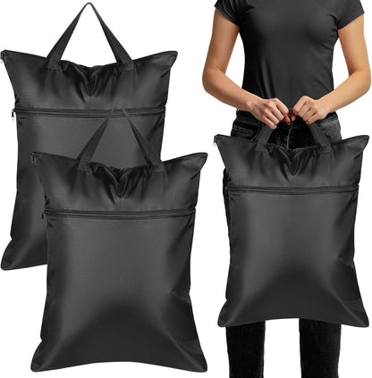 2 Pack Large Travel Laundry Bag 18" x 23" Wet Bag for Dirty Clothes Heavy Duty Waterproof Dry Bags with 2 Zippered Pockets Handle for Swimsuit Beach Camping Sports Gym Dorm Towel Home (Black)