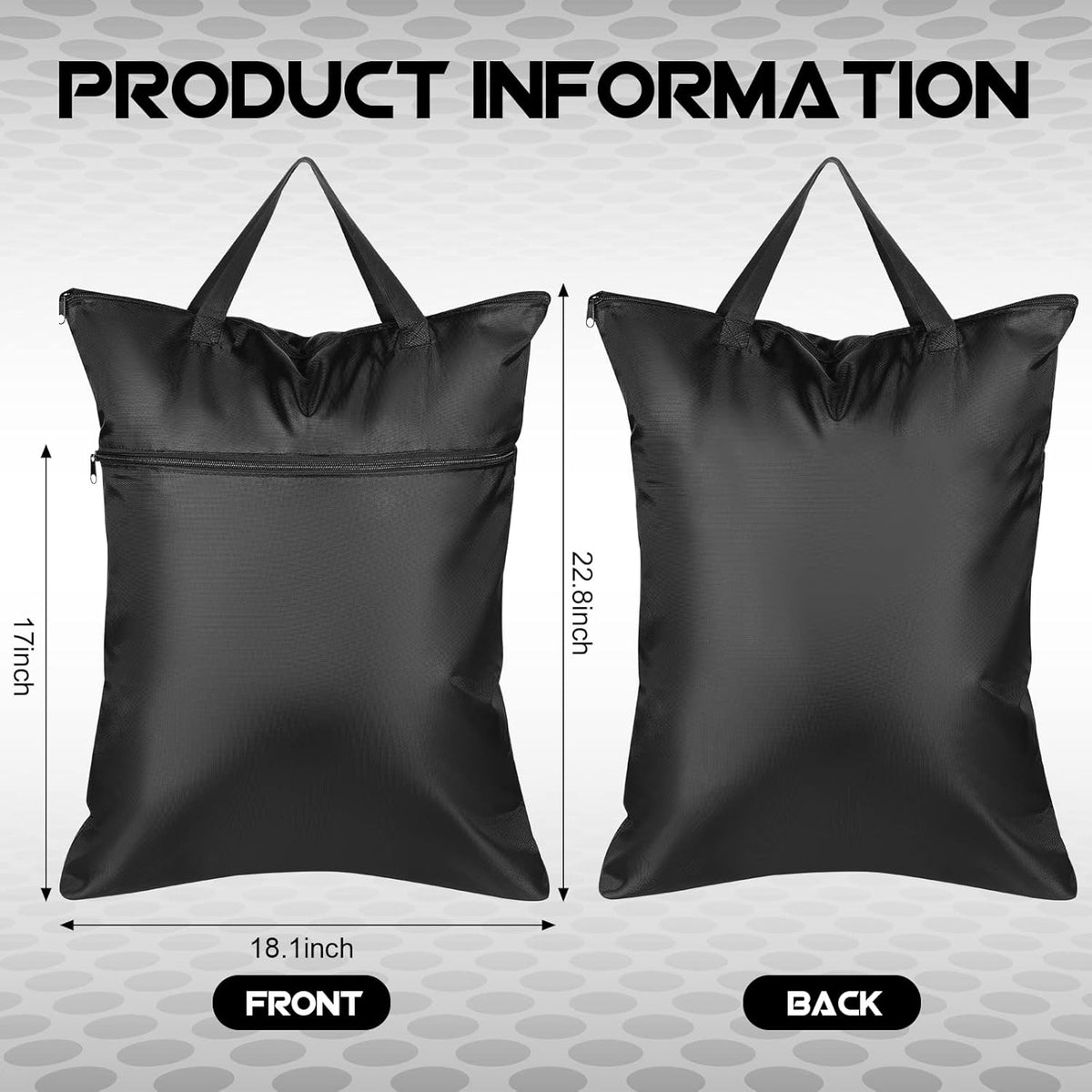 2 Pack Large Travel Laundry Bag 18" x 23" Wet Bag for Dirty Clothes Heavy Duty Waterproof Dry Bags with 2 Zippered Pockets Handle for Swimsuit Beach Camping Sports Gym Dorm Towel Home (Black)