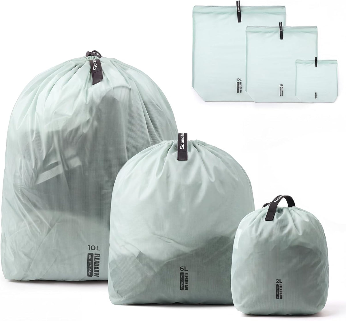 P.travel 3 Pack Travel Laundry Bags for Suitcases, Waterproof Fabric Drawstring Organizer Bags, Lightweight Reusable Packing Bags for Dirty Clothes, Gym, Swim, Beach, Dorm, Grey