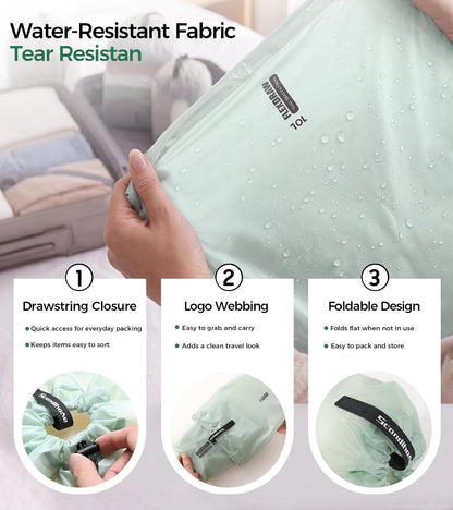 P.travel 3 Pack Travel Laundry Bags for Suitcases, Waterproof Fabric Drawstring Organizer Bags, Lightweight Reusable Packing Bags for Dirty Clothes, Gym, Swim, Beach, Dorm, Grey