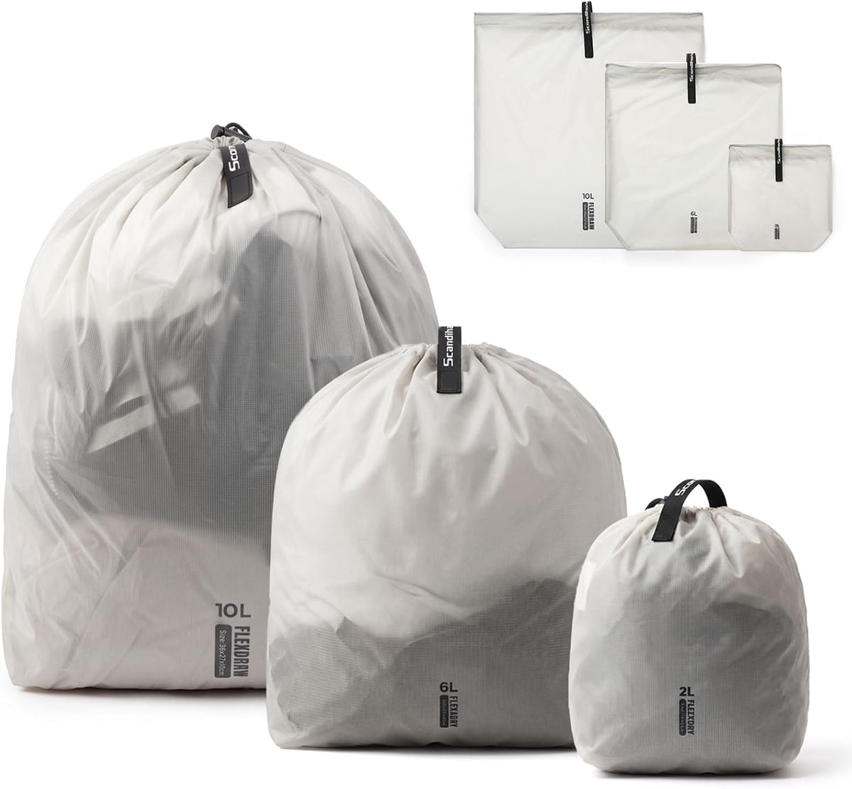P.travel 3 Pack Travel Laundry Bags for Suitcases, Waterproof Fabric Drawstring Organizer Bags, Lightweight Reusable Packing Bags for Dirty Clothes, Gym, Swim, Beach, Dorm, Grey