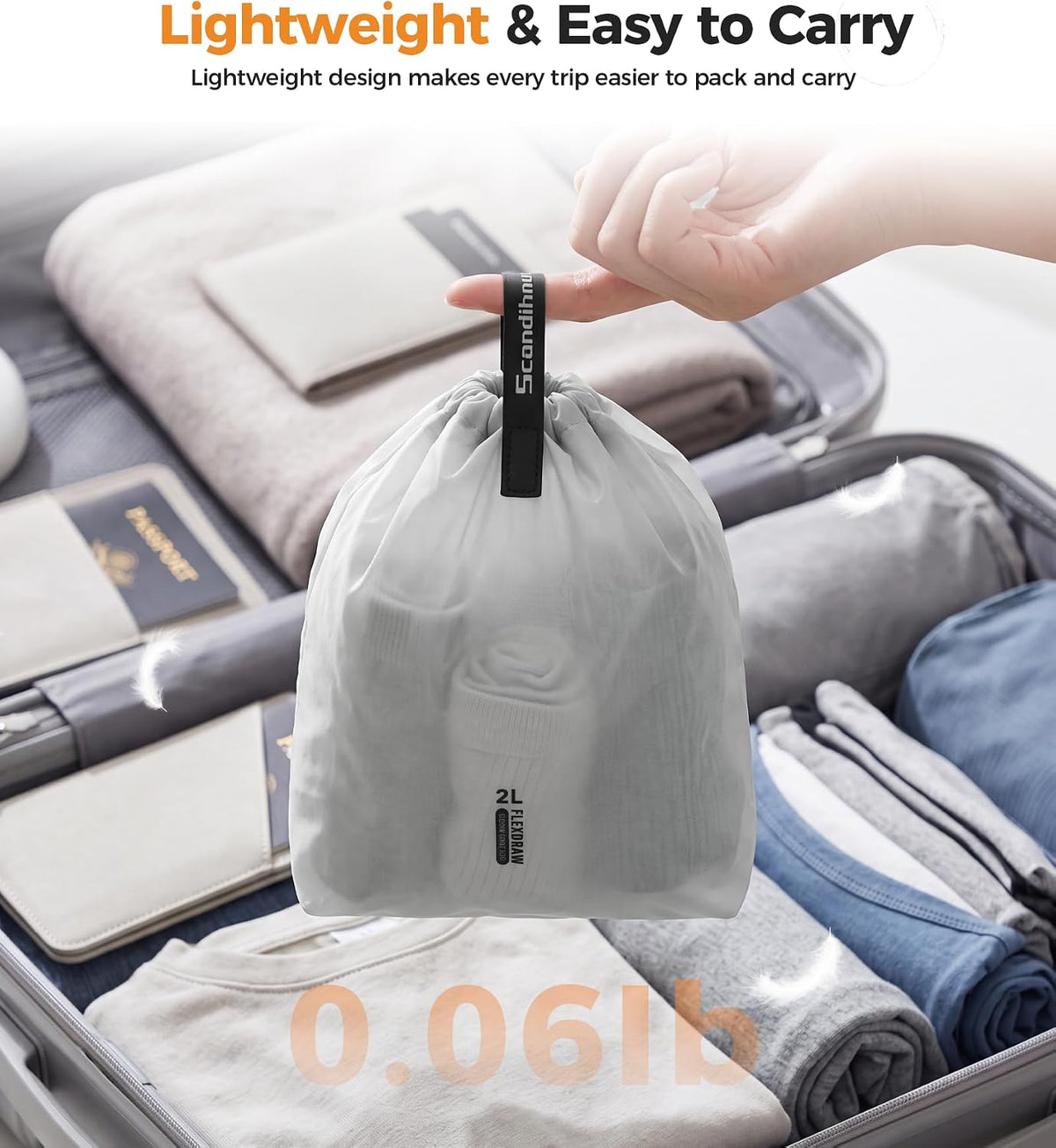 P.travel 3 Pack Travel Laundry Bags for Suitcases, Waterproof Fabric Drawstring Organizer Bags, Lightweight Reusable Packing Bags for Dirty Clothes, Gym, Swim, Beach, Dorm, Grey