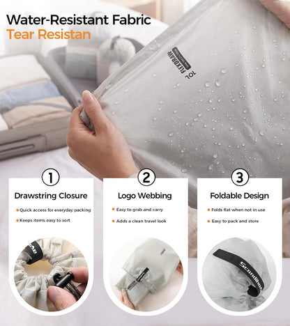P.travel 3 Pack Travel Laundry Bags for Suitcases, Waterproof Fabric Drawstring Organizer Bags, Lightweight Reusable Packing Bags for Dirty Clothes, Gym, Swim, Beach, Dorm, Grey
