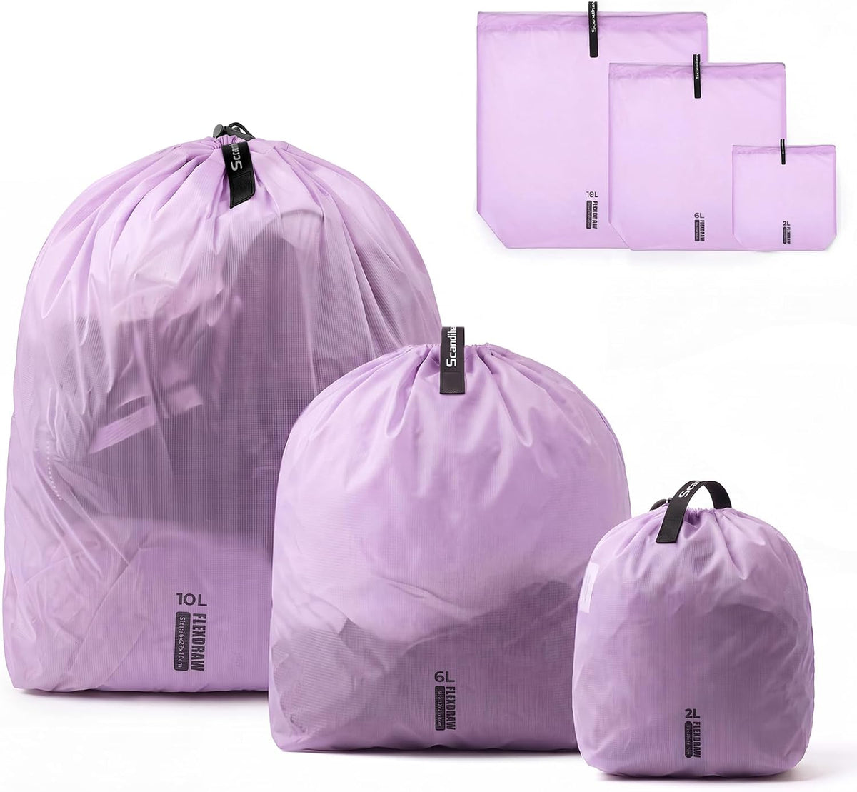 P.travel 3 Pack Travel Laundry Bags for Suitcases, Waterproof Fabric Drawstring Organizer Bags, Lightweight Reusable Packing Bags for Dirty Clothes, Gym, Swim, Beach, Dorm, Grey