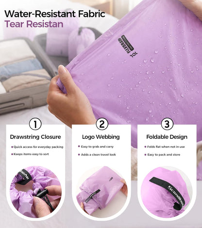 P.travel 3 Pack Travel Laundry Bags for Suitcases, Waterproof Fabric Drawstring Organizer Bags, Lightweight Reusable Packing Bags for Dirty Clothes, Gym, Swim, Beach, Dorm, Grey