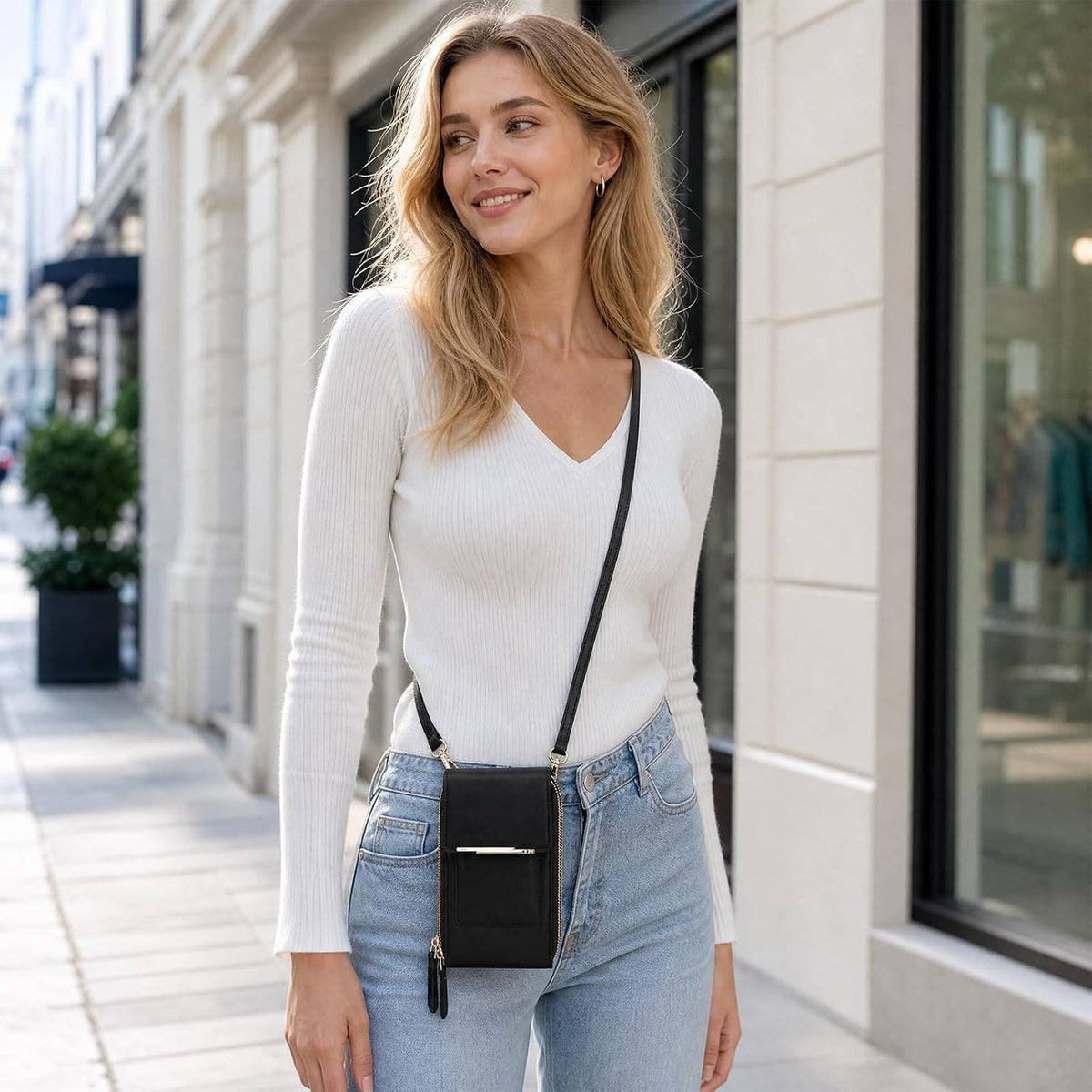 Crossbody Phone Purse, Small Cross Body Wallet Purses with Adjustable Shoulder Straps for Women Anti-Theft PU Leather Bag